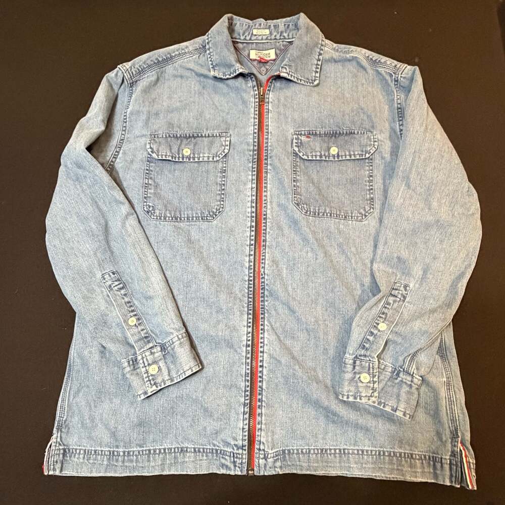 Tommy Hilfiger Denim Full Zip Light Wash Denim Shirt Jacket Y2K